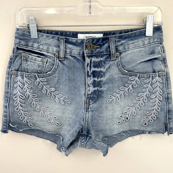 Pistola Cut Off Denim Micro Shorts Size 24 Light Wash Embroidered Booty Y2K - Picture 1 of 12